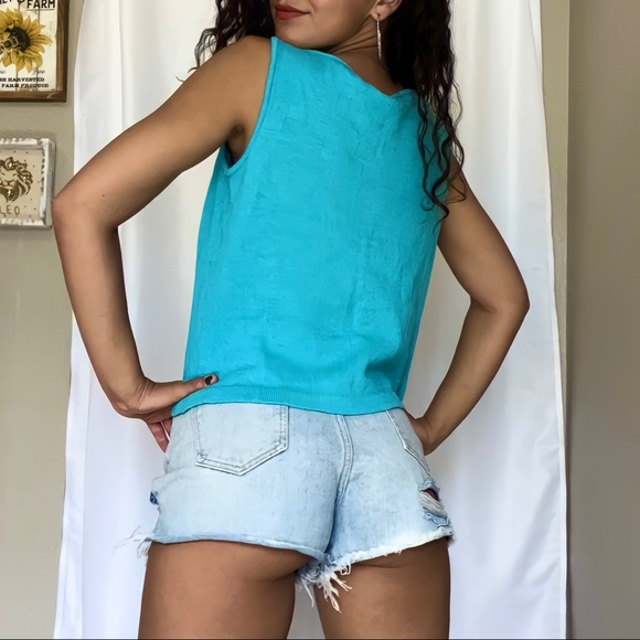 St. John Aqua Knit Square Neck Wool Blend Tank Top - Picture 3 of 5